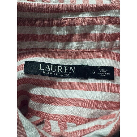 Lauren Ralph Lauren Women’s S 100% Linen Striped Hi Low Tunic Top Pink & White - Picture 3 of 4